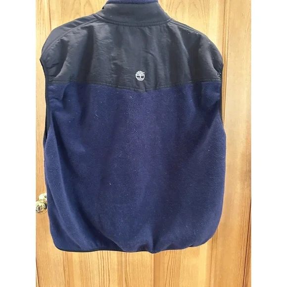 Men's Vintage Timberland Fleece Vest With Zip Pockets. Size XL. Navy Blue - Picture 3 of 4